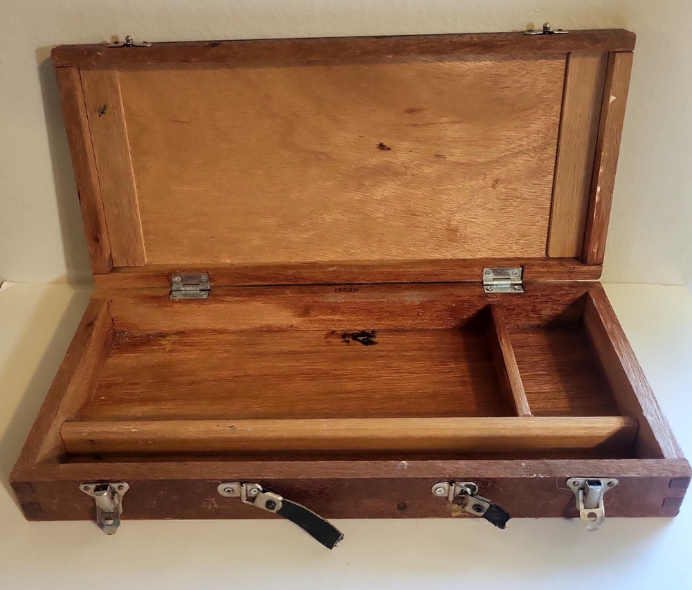 VTG Wooden Artist Paint & Brush Storage Box Dovetail - 13" X 6.25" X 2 Japan